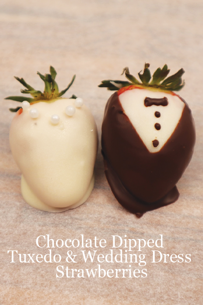Chocolate Dipped Tuxedo & Wedding Dress Strawberries pin