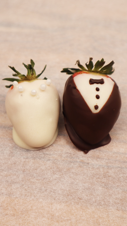 wedding dress and tux strawberries