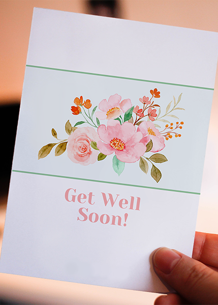get well soon with pink flowers