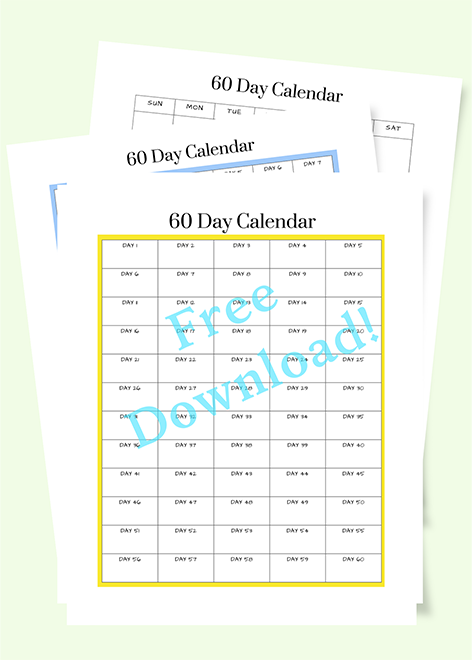 FREE 60 day calendar printable blank template My Sweet and Saucy