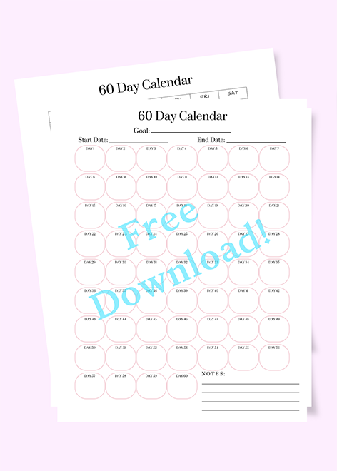 FREE 60 day calendar printable blank template My Sweet and Saucy