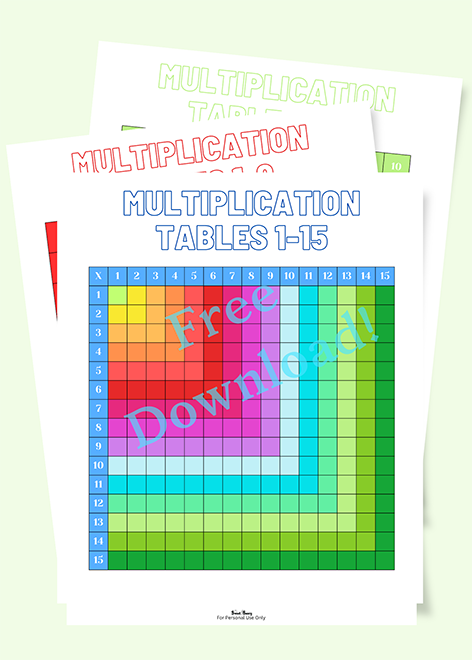 multi colored multiplication tables