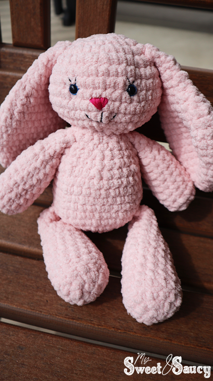 crochet bunny on a chair
