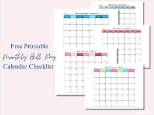 Free Printable Monthly Bill Pay Calendar Checklist
