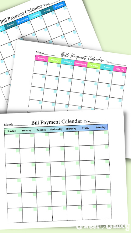 bill pay calendar checklist colored