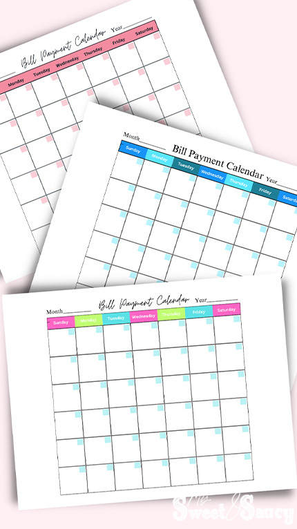 bill pay calendar checklist monthly