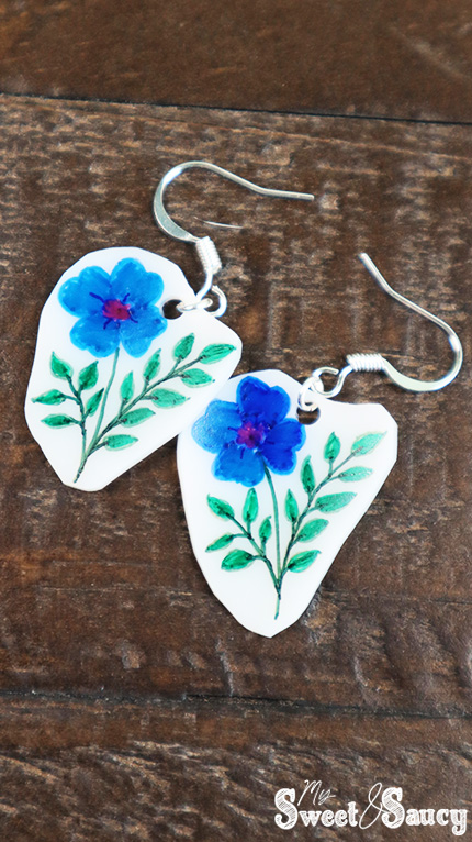 blue flower shrinky dink earrings