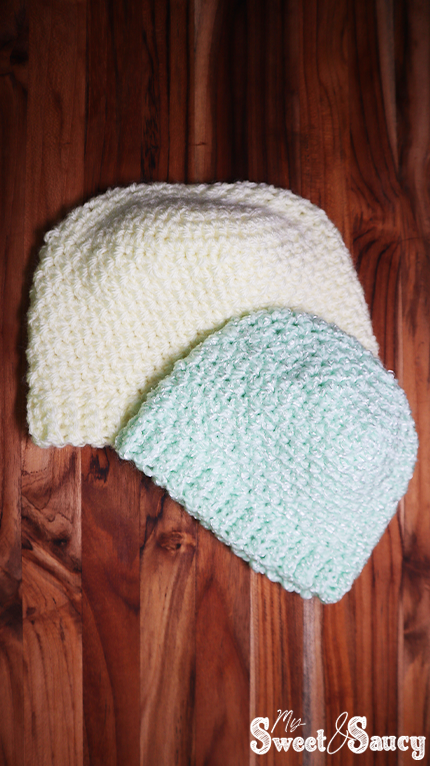 green and yellow crochet baby hat