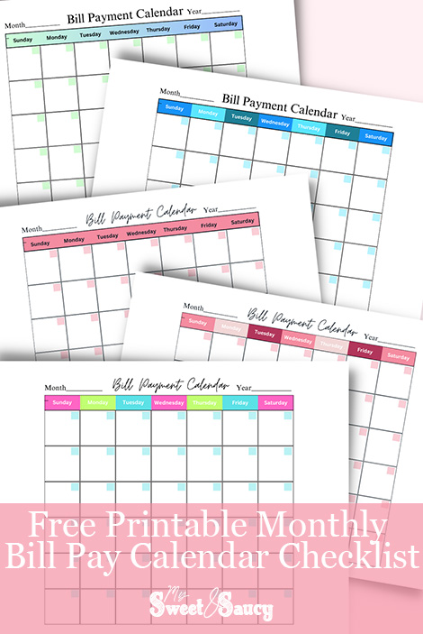 monthly bill pay calendar printable Pinterest pin