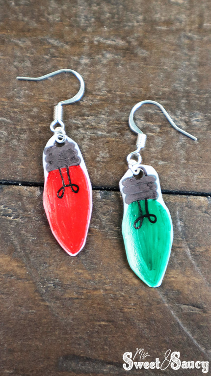 shrinky dink christmas lights earrings