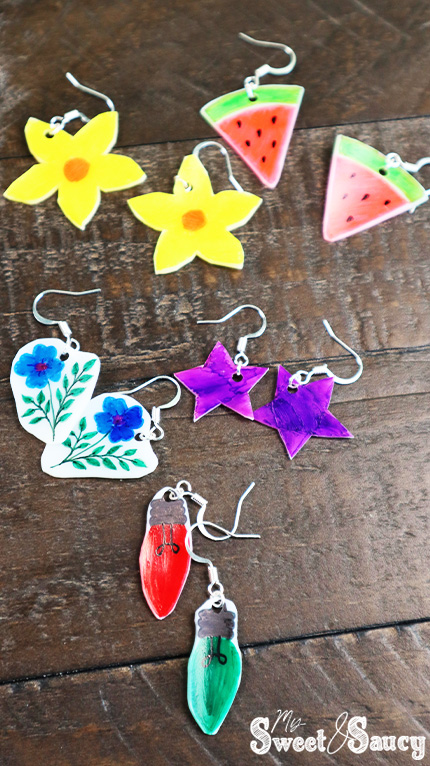 shrinky dink earrings all together