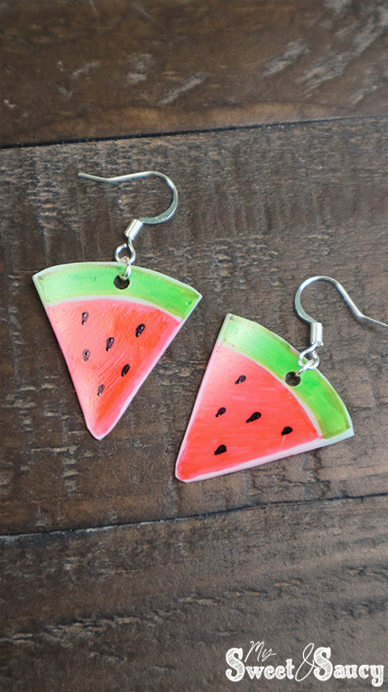 watermelon shrinky dink earrings
