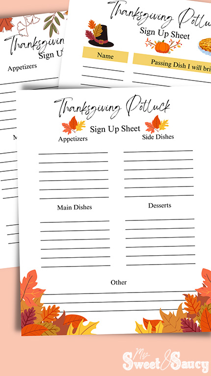 Thanksgiving dinner sign up sheet