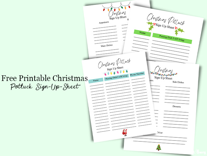 free printable christmas potluck sign up sheet printable