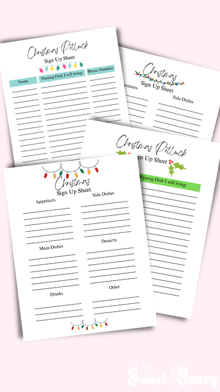 potluck sign up sheets for christmas