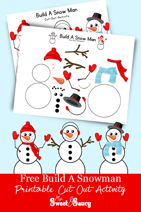 build a snowman printable cut out activity Pinterest pin
