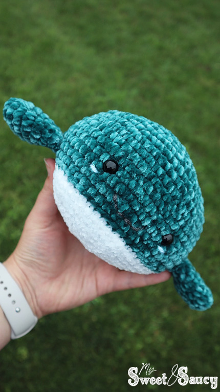 crochet whale on the side