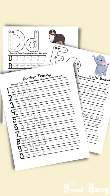de and number tracing papers