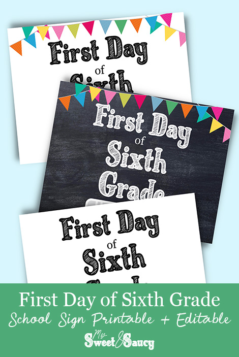 first day of sixth grade printable pin