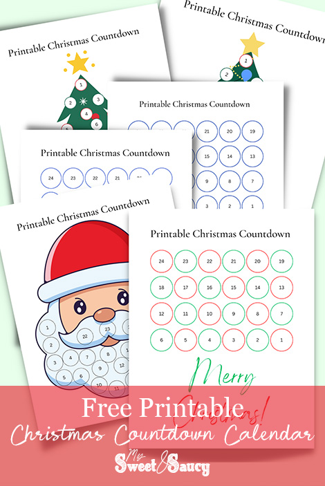 free printable christmas countdown calendar Pinterest image