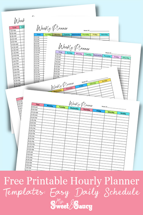 free printable hourly planner templates Pinterest image