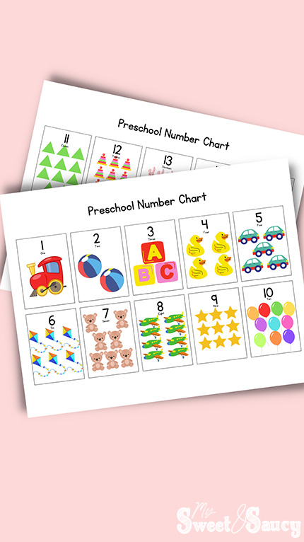 printable preschool number charts