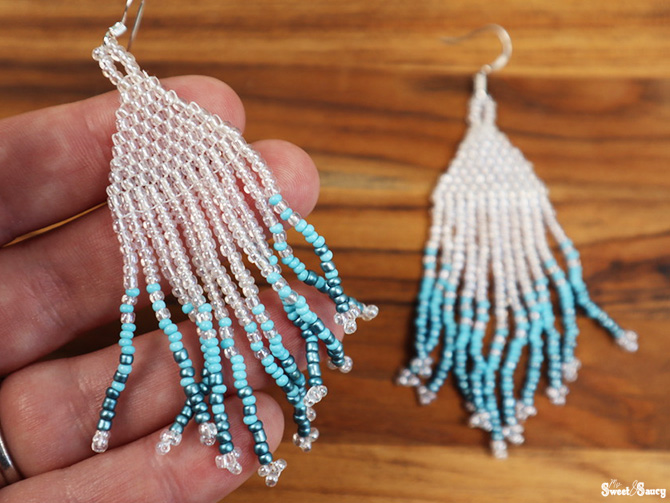 seed bead earrings blue and white
