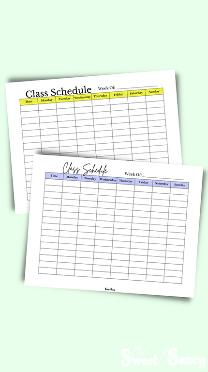 class schedule table
