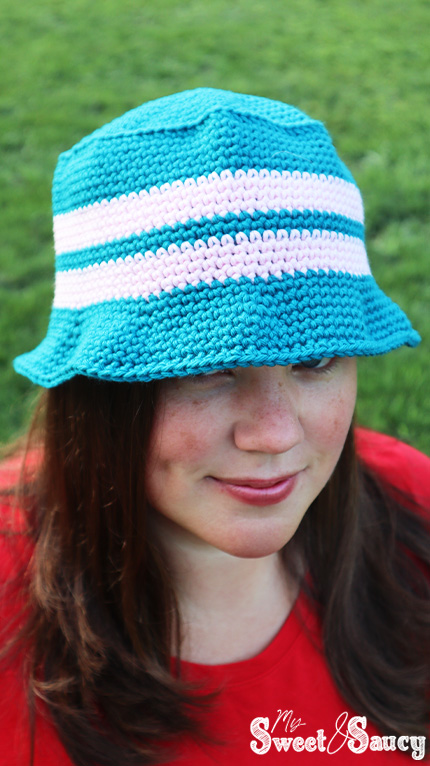 crochet bucket hat on my head