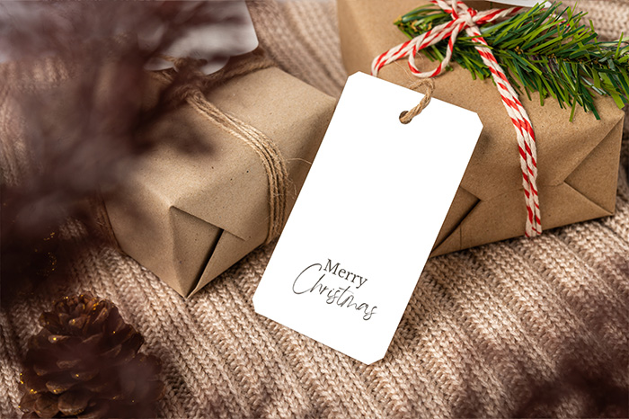 merry Christmas gift tag on a gift