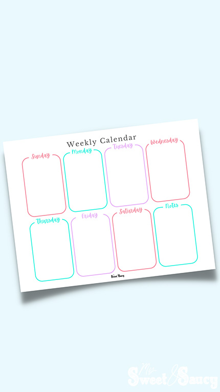 weekly calendar in boxes