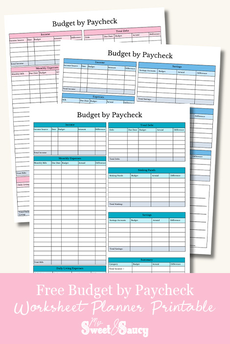 budget by paycheck planner printable PIN