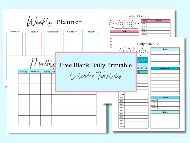 free blank daily printable calendar template