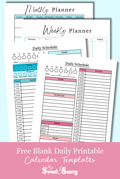 Free Blank Daily Printable Calendar Templates - My Sweet and Saucy