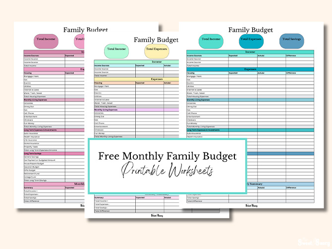free monthly family budget printable worksheet