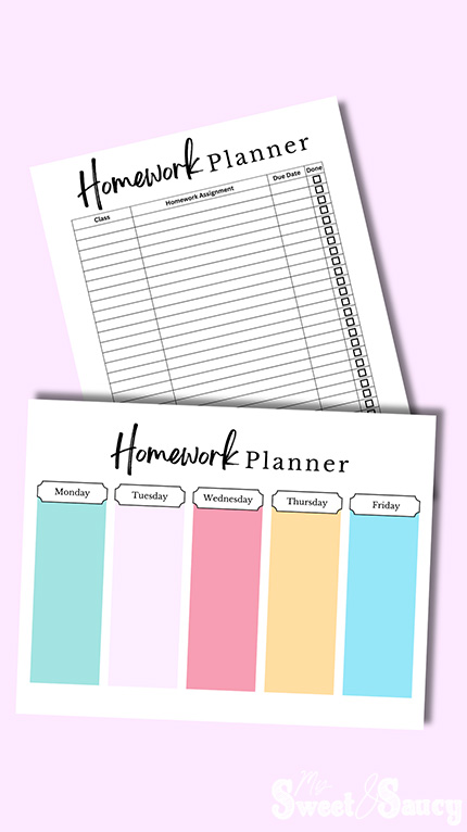 homework planner printables