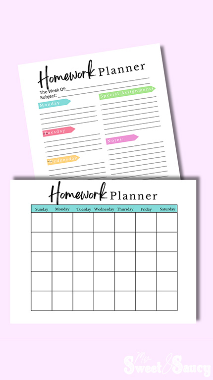monthly homework planner