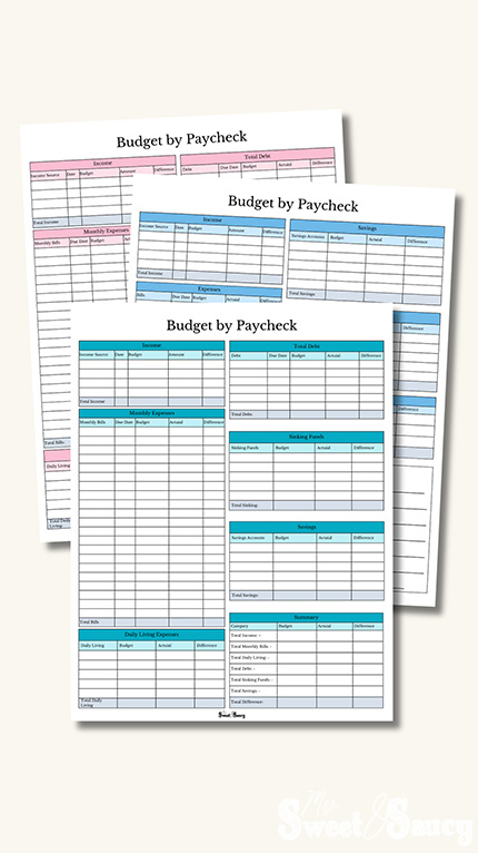 paycheck budget in different colors