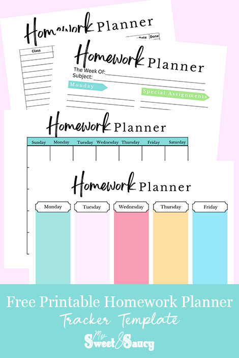 printable homework planner tracker template