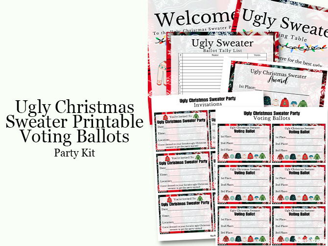 ugly Christmas Sweater printable voting ballots party kit