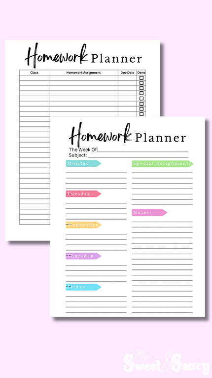 vertical homework planner